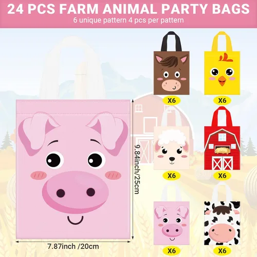 Miniatura 2 de Sweetude 24 bolsas de recuerdo de fiesta de animales de granja con asa – 9.84 x 7.87 pulgadas bolsas de dulces no tejidas – Bolsa de regalo