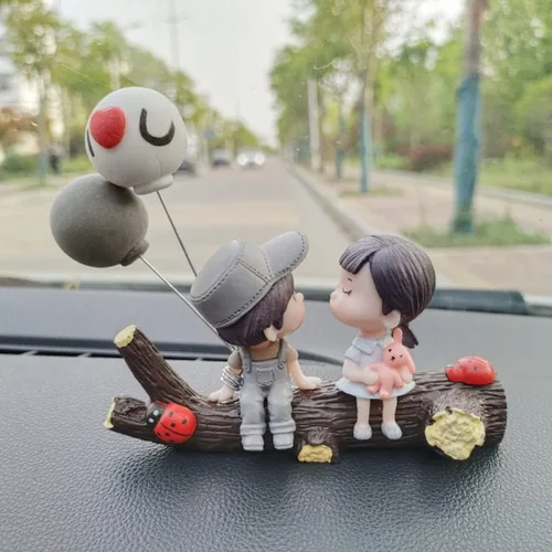 Adornos de dibujos animados para tablero de instrumentos de automóvil, lindos besos para niño y niña, árbol, decoración de globos de amor,