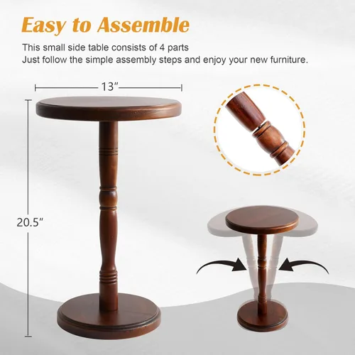 Miniatura 2 de LAPTAIN Mesa auxiliar redonda pequeña, mesa de bebida de madera maciza de 13 pulgadas con base de pedestal, mesa de Martini decorativa de 20.5