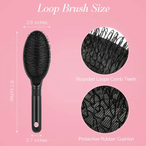 Miniatura 2 de Boao 2 cepillos de peluca de lazo negro y rojo rosa, material de nailon, herramienta desenredante segura para extensiones de cabello, peinar