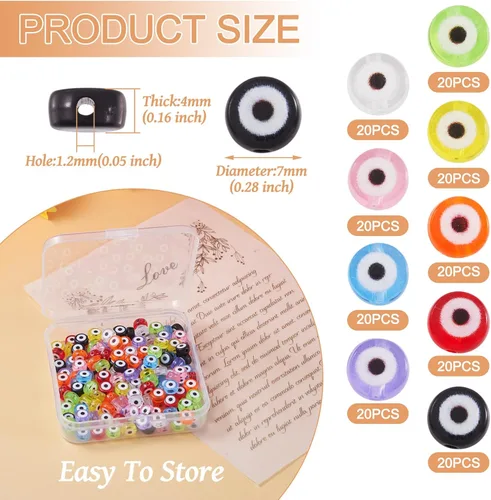 Miniatura 2 de Craftdady 180 cuentas planas redondas acrílicas de ojo malvado de 9 colores, cuentas de ojo de sabiduría de la suerte, cuentas espaciadoras sueltas