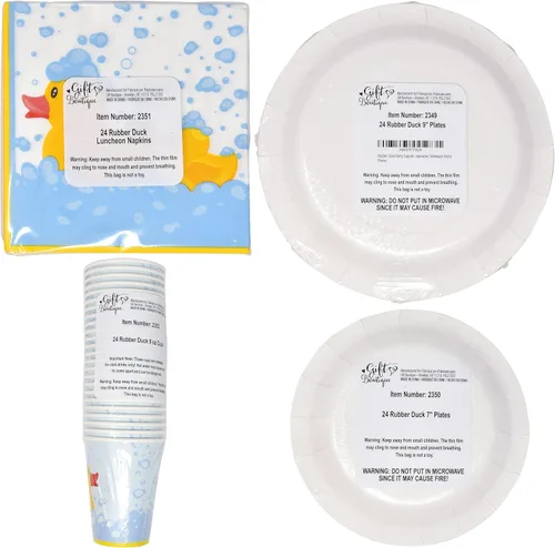 Miniatura 8 de Gift Boutique 96 piezas de suministros de fiesta de patos de goma, platos de papel, servilleta para patos amarillos, pato, baño de burbujas, pijama