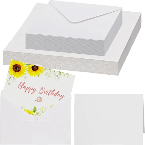 Lunarm Tarjetas y sobres en blanco, 50 juegos, postales plegables de acuarela de 4 x 6 pulgadas con sobres, papel de tarjeta de felicitación de 140
