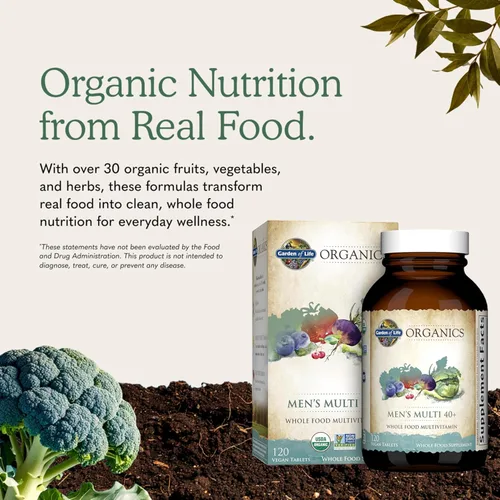 Miniatura 6 de Garden of Life Organics Multivitamina de alimentos enteros orgánicos para hombres de 40 años o más 120 tabletas, multivitamínico vegano para hombres