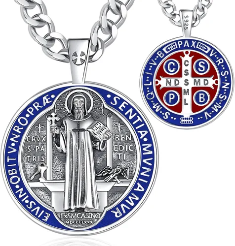 Miniatura 10 de Vito Collar de plata de ley 925 para mujeres y hombres, San Benito, crucifijo, Caravaca, San Cristóbal, San Judas, medalla patronal, amuleto