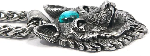 Miniatura 2 de Gungneer Viking Fenrir - Collar de cabeza de lobo de acero inoxidable, cadena de trigo, amuleto pagano nórdico, joyería para hombres y mujeres