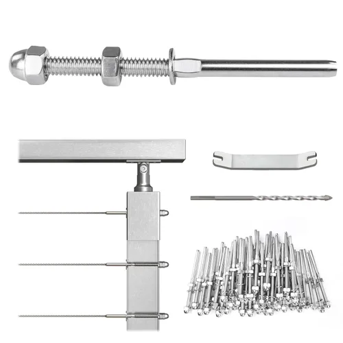 Miniatura 53 de Muzata Paquete de 10 accesorios de barandilla de cable negro de 1/8 pulgadas, tensor roscado a mano para poste de metal de 2 x 2 pulgadas, sistema