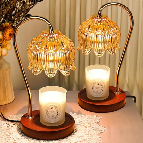 Funistree Paquete de 2 lámparas calentadoras de velas de flores, lámpara de vela con temporizador, regalos de cumpleaños de Navidad para mujeres y