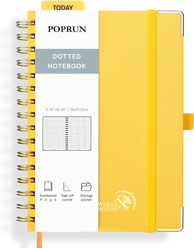 Miniatura 28 de POPRUN - Cuaderno de notas con espiral y puntos, diario A5 de 5.75" x 8.25", papel grueso de 120 gsm, 141 páginas numeradas, tapa dura para hombres