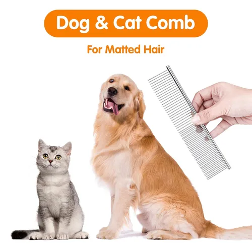 Miniatura 5 de PETTOM Herramienta de aseo de acero para mascotas, peine de mantequilla de acabado de caniche de 7 1/2 pulgadas, peines plateados para perros