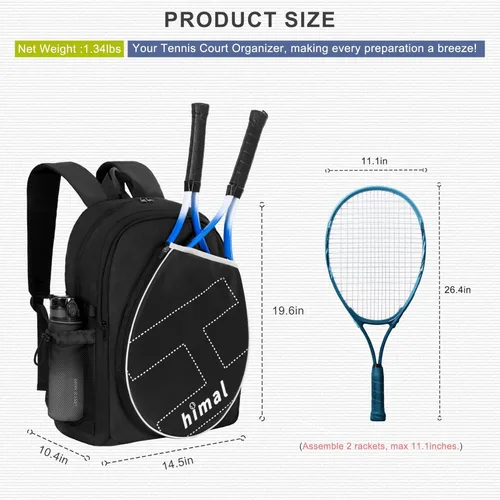 Miniatura 2 de UNIHIMAL Bolsa de Tenis Mochila de Tenis para Hombres y Mujeres, Gran Capacidad Contiene 2 Raquetas con Compartimento Ventilado para Zapatos y Negro