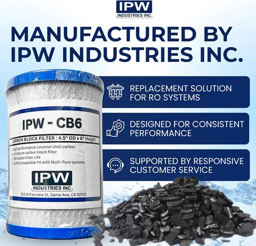 Miniatura 8 de IPW Industries Filtro de reemplazo de bloque de carbono CB6 para sistema de filtro de agua de ósmosis inversa, cartucho de filtración de agua