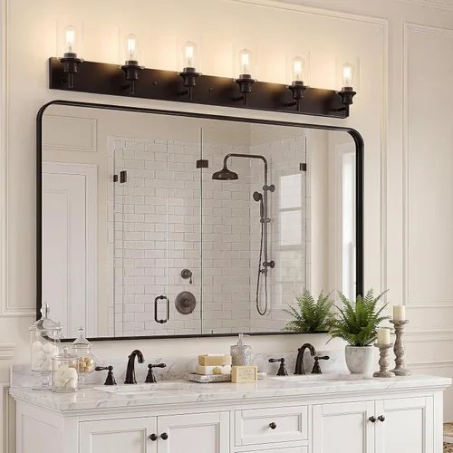 Miniatura 3 de 6 luces de tocador de baño, níquel cepillado, accesorios de iluminación de baño sobre espejo con vidrio transparente, aplique de pared industrial