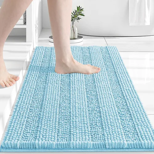 Miniatura 148 de Grandaily Alfombras de baño de felpilla a rayas de 24 x 16 pulgadas, extra gruesas y suaves, absorbentes, parte trasera de goma, alfombra de ducha