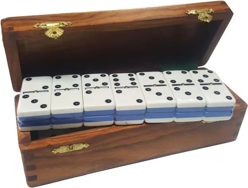 Miniatura 11 de Marion Domino Double Six White Jumbo Torneo Tamaño Profesional con Spinners en caja de madera Sheesham de cola de milano. Blanco
