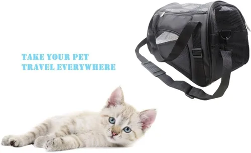Miniatura 6 de ZaneSun Transportador para gatos, transportador de viaje para mascotas de lados suaves para gatos, perros y cachorros, bolsa cómoda portátil Negro