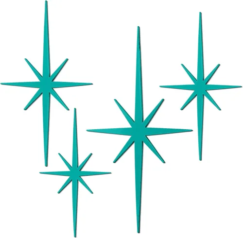 Miniatura 15 de Blulu 4 piezas de decoración de pared de hierro fundido con forma de estrella de Starburst, decoración de metal de mediados de siglo moderno, Gris