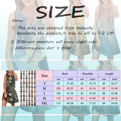 Miniatura 4 de Vestidos largos para mujer, cómodo, moderno, estampado floral, cubierta de cuello redondo, sin mangas, vestido inteligente