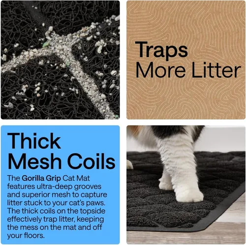 Miniatura 3 de Gorilla Grip - Tapete para atrapar la arena del arenero de gatos, 100% impermeable, fácil de limpiar, respaldo texturizado, suelos más limpios, se