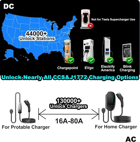 Miniatura 4 de Aurisyn Adaptador CCS1 a Tesla 2 en 1 a Tesla y J1772 a NACS, carga rápida de 250kW 500V para Tesla Model 3/Y/X/S/Cybertruck, compatible