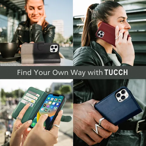 Miniatura 9 de Funda tipo billetera TUCCH para iPhone 14 Pro Max de 6.7", con bloqueo RFID, soporte para 4 tarjetas [carcasa interior de TPU a prueba de golpes]