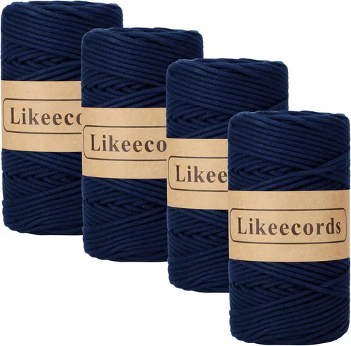 Miniatura 13 de Cordón de Algodón Trenzado 3mm x 109 yardas - Cuerda de Macramé Colorida para Manualidades, Ganchos, Colgantes de Pared - 100% Algodón Natural