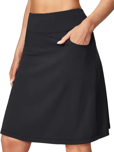 Ewedoos Falda pantalón hasta la rodilla para mujer con 3 bolsillos, cintura alta, 20 pulgadas, falda de golf para mujer, falda de tenis atlética