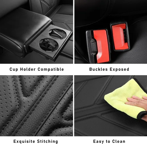 Miniatura 5 de Fundas de asiento de piel sintética de lichi de alta calidad compatibles con Ford F-150 2009-2025, protector de cojín grueso sin laterales para Negro