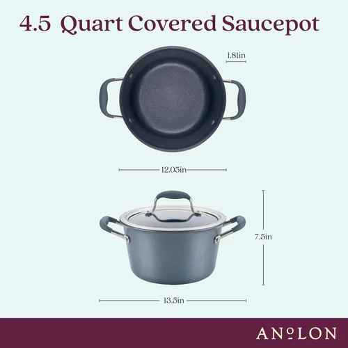 Miniatura 2 de Anolon Advanced Home Sartén/Cacerola de Salsa Cónica Antiadherente Dura Anodizada, 4.5 Cuartos de Galón (Moonstone)