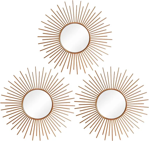 Miniatura 35 de Paquete de 3 espejos metálicos para pared, con diseño de rayos de sol, para decoración del hogar, arte decorativo para colgar en la pared para sala