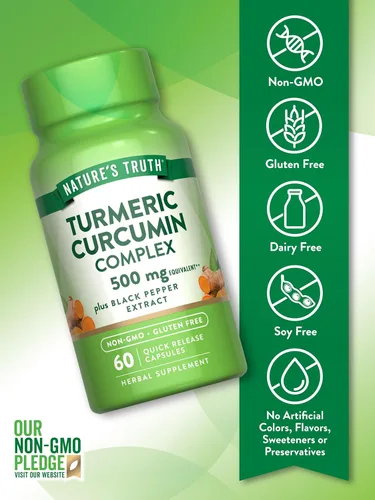 Miniatura 3 de Curcumina de cúrcuma con extracto de pimienta negra 500 mg 60 cápsulas Suplemento complejo sin OMG y sin gluten por Nature's Truth