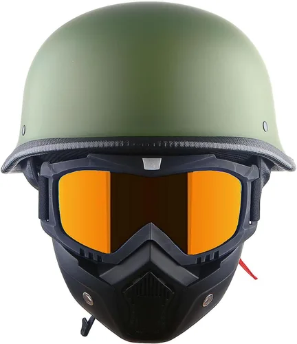 Miniatura 7 de 1Storm Casco de motocicleta de media cara estilo alemán aprobado por DOT: HKY602 Calavera de bandera dorada