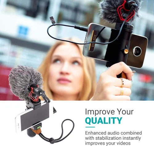Miniatura 5 de Movo Kit de vlogging para teléfono inteligente para iPhone con micrófono de escopeta, mango de agarre, correa de muñeca para teléfonos inteligentes