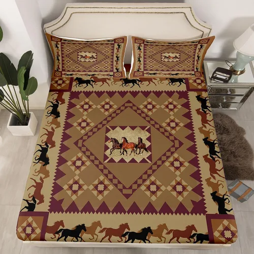 Miniatura 13 de Juego de ropa de cama occidental tamaño individual, sábanas aztecas, estilo nórdico exótico, bohemio, sábana bajera ajustable de tribu india