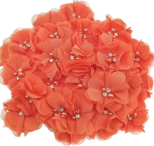 Miniatura 11 de 30 apliques de tela de gasa azul perla con diamantes de imitación para ropa, diademas de flores, manualidades, decoración de fiestas, apliques