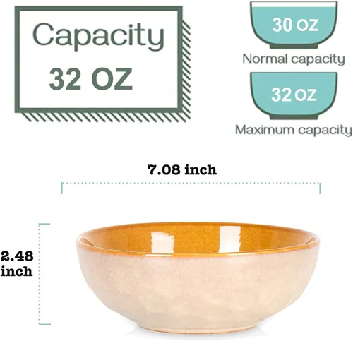 Miniatura 2 de vicrays Juego de Cuencos de Cerámica para Ensalada de Cocina, para Servir - Cuencos de Sopa de 32 Onzas, Cuencos para Pasta, Resistentes a