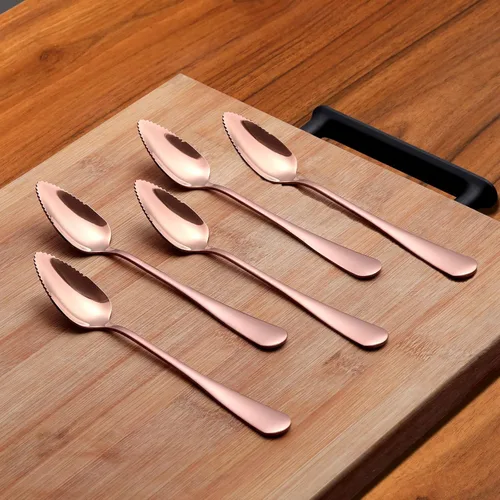 Miniatura 2 de 5 piezas de cucharas para pomelo, juego de utensilios de cuchara para pomelo de acero inoxidable, borde dentado y mango de calibre grueso