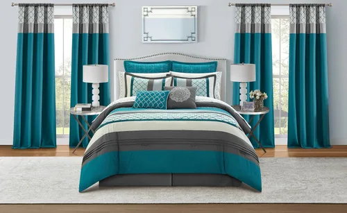 Miniatura 9 de Grand Avenue Juego de edredón tamaño Queen color marrón aguamarina, ropa de cama jacquard de 8 piezas con sábanas, ropa de cama bordada ultrasuave