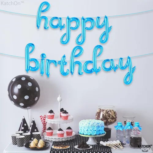 Miniatura 5 de KatchOn, Cartel azul de feliz cumpleaños – Cartel cursivo de feliz cumpleaños de 16 pulgadas, pancarta azul de feliz cumpleaños, decoraciones