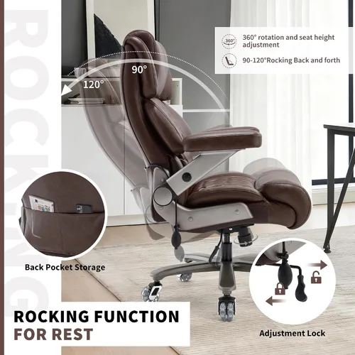 Miniatura 8 de Silla de oficina grande y alta 700lbs - Silla ejecutiva de escritorio de computadora grande con respaldo alto y brazos abatibles 3D, soporte lumbar