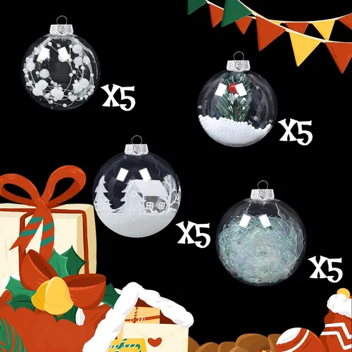 Miniatura 2 de Lulu Home 20 unidades de 3.15" Adornos de bolas de Navidad transparentes, bolas transparentes preencordadas con decoraciones únicas