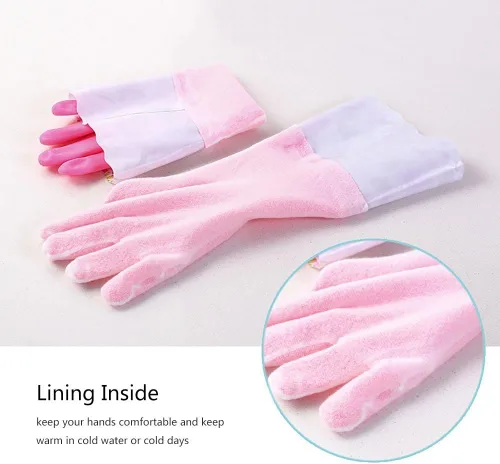 Miniatura 10 de Guantes domésticos de limpieza sin látex, guantes grises y amarillos con forro suave, puño largo de 15 pulgadas y agarre (2 pares), talla L