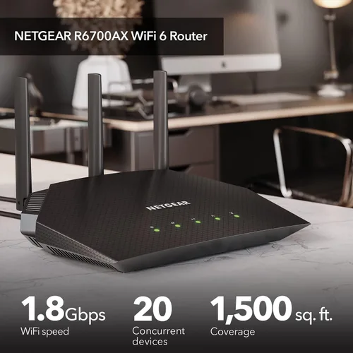Miniatura 6 de NETGEAR Router WiFi 6 de 4 flujos (R6700AX): características de seguridad, velocidad inalámbrica AX1800 (hasta 1.8 Gbps), cubre hasta 1500 pies