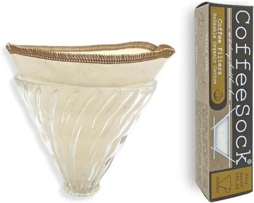 Miniatura 8 de CoffeeSock Filtros de café reutilizables Hario V60 tamaño 01 – Paquete de 2 filtros de tela de algodón orgánico con certificación GOTS para gotero