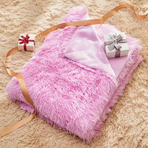 Miniatura 6 de GONAAP Manta de Tiro de Piel Sintética Mullida Tamaño Twin Rosa Claro Súper Suave Acogedora Felpa Mullida Lanuda para Sofá, Sillón o Cama