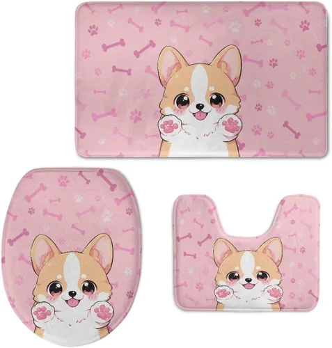 Miniatura 15 de Axolotl - Juego de 3 alfombras de baño antideslizantes y lavables para tapa de inodoro y tapete de contorno con respaldo de PVC, juego de tapetes