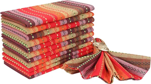 Miniatura 9 de Servilletas de tela, juego de 12 servilletas de algodón, servilletas de rayas de salsa de 18 x 18 pulgadas con esquinas en inglete y dobladillo
