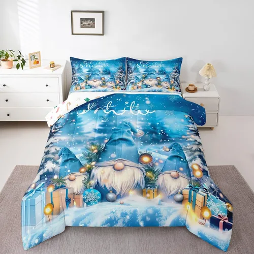 Miniatura 12 de Erosebridal Juego de edredón con gorro de Navidad, calcetines de Navidad, regalo de Navidad, decoración de ropa de cama, relleno de edredón de Feliz