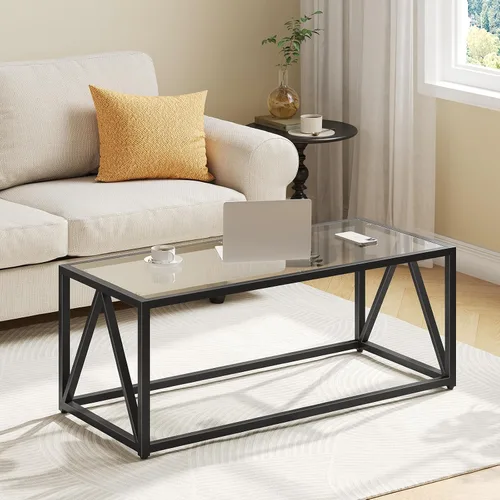 Miniatura 10 de Mesa de Café de Vidrio HOOBRO, Mesas de Café Doradas para Sala de Estar, Mesa de Café de Vidrio Dorada, Mesa Central de 1 Capa, Moderna, para Dorado