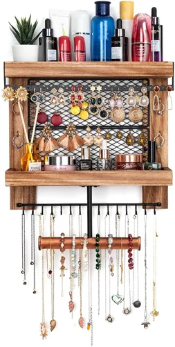Miniatura 2 de Pinzoveco Organizador de joyas colgante montado en la pared con soporte organizador de joyas de pared para collares, pulseras, aretes, anillos